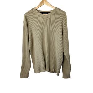 Tommy Hilfiger Tan V-Neckline Ribbed Long Sleeve Sweater Men's Large